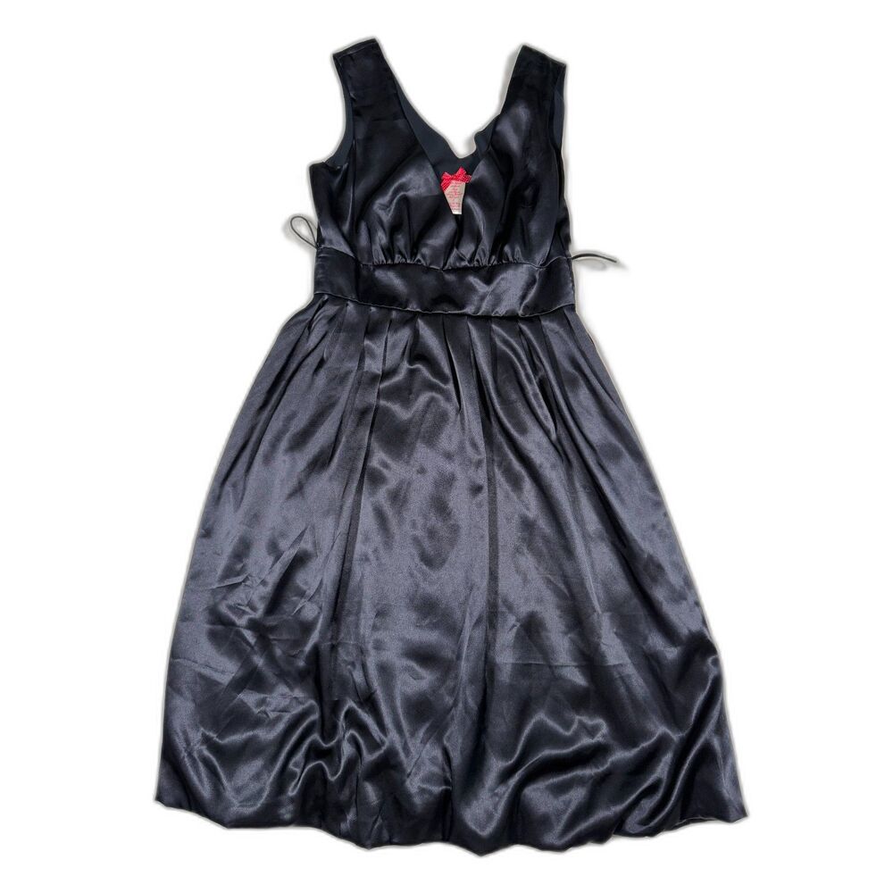 Vintage Forever 21 Y2K Black Satin Pleated Bubble Dress Small Coquette Party Vtg